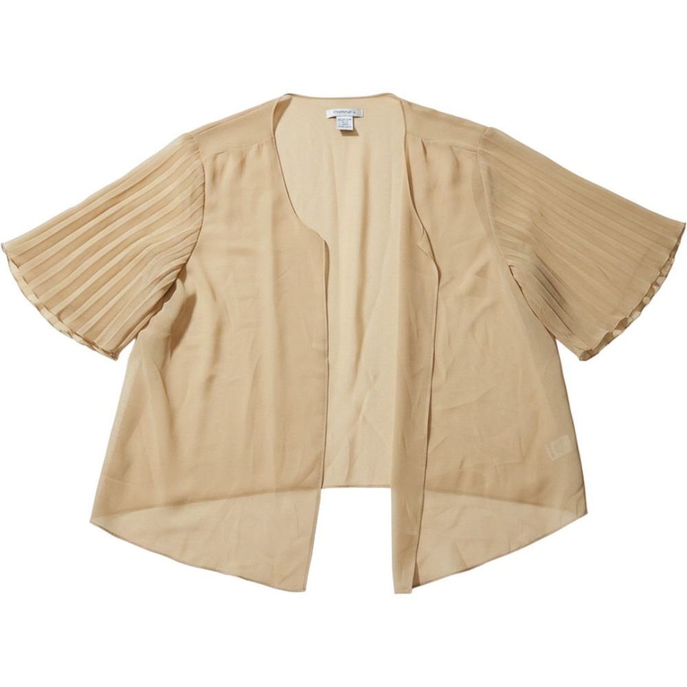Roaman's Jacket Womens 26W Beige Chiffon Kimono Open Front Pleated 3/4 Sleeve